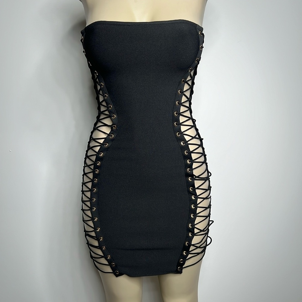 AKIRA Black Lace-Up Mini Dress